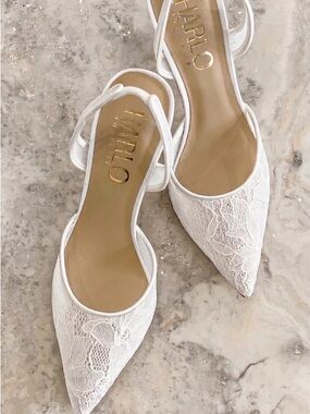 Harlo Australia White Lace Pointed Slingback 9 cm heel pumps